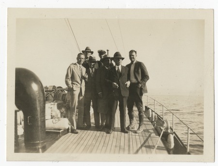 Group portrait aboard Ira C. Copley&#39;s yacht Happy Days