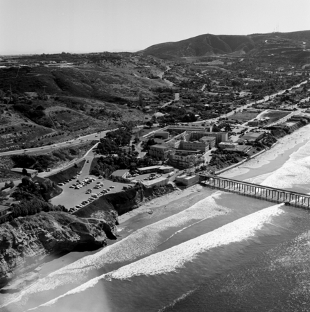 Aerial view of Scripps Institution of Oceanography, La Jolla, and Mt. Soledad (looking south)