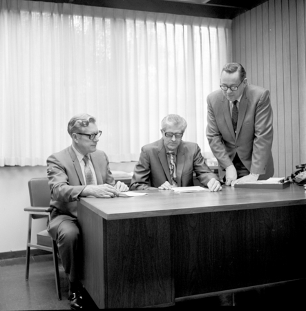 George Matson, Willis &quot;Wic&quot; Bergeson and Roy Greaves at the Purchasing Department, UC San Diego