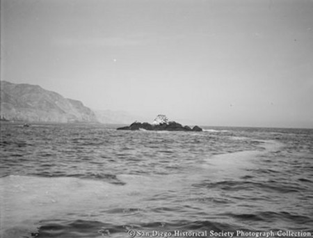 View of rock formations and [Baja California?] coastline from American Agar Company boat