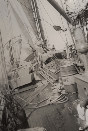 Deck of R/V E.W. Scripps rolling at sea. Gulf of California Expedition, February 1939