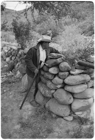 Loreto Arce working in his garden at Rancho San Gregorio