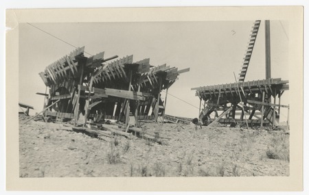 Wooden forms for construction of Lake Hodges Dam