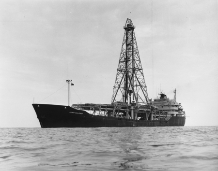 Deep Sea Explorer. This is a port side view of the Deep Sea Drilling Project drilling vessel, Glomar Challenger, which is ...