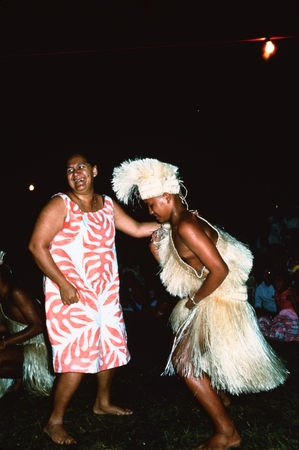 Two islanders dancing on an island in Tahiti. Photo taken during the Nova Expedition. July 1967.