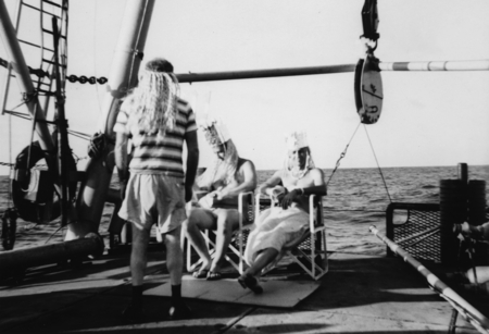 Neptune&#39;s Court during Equator Crossing the LIne ceremony during Downwind Expedition, aboard R/V Spencer F. Baird 2 Nov 1957