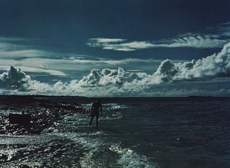 Darsey at water&#39;s edge, Enimen Island, Bikini Atoll