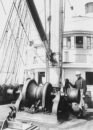 Members of the crew working the wrench on the U.S. Fish Commission steamer Albatross during the Albatross Expedition