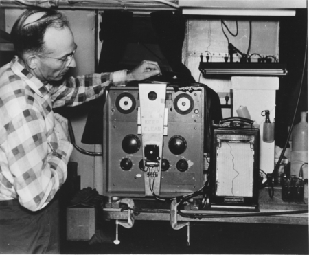 Arthur Raff observing fluxgate magnetometer onboard Explorer