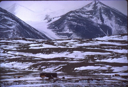 Hut onshore at New Harbor, during Paul Dayton&#39;s benthic ecology research project. Antarctica. 1989