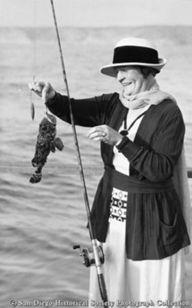 Woman with sculpin on her fishing line
