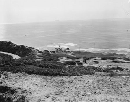 View of lighthouse and ocean from top of Point Loma