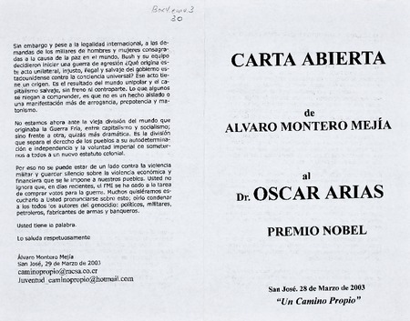 Carta abierta de Alvaro Montero Mejía al Dr. Oscar Arias | Library Digital  Collections | UC San Diego Library