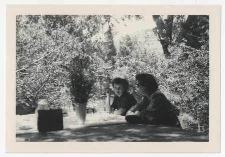 Women at outdoor picnic table