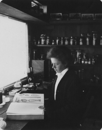 Dr. Myrtle Johnson at the Marine Biological Laboratory, La Jolla cove, California