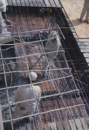 Construction workers preparing reinforcing steel during building construction on the campus of Scripps Institution of Ocea...