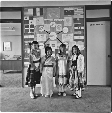 Students representing several countries during the celebration of Day of the United Nations. Alessio School Number 4, Colo...