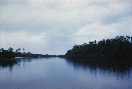 Viti Levu, waterway in Fiji, as seen from the deck of the Scripps Institution of Oceanography research vessel, R/V Spencer...