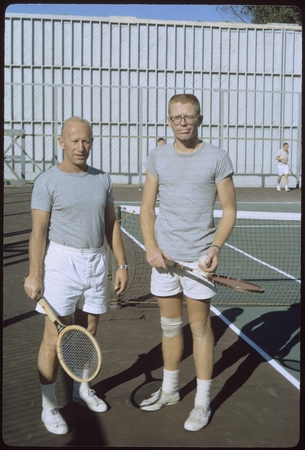 Ted Forbes and George Crozier on the Matthews campus tennis courts