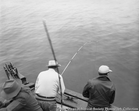 Men fishing from boat off San Diego coast