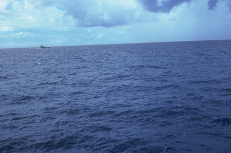 R/V Chiu Lien passing on seismic run. Onboard R/V Thomas Washington, Indopac Expedition. July 22, 1976