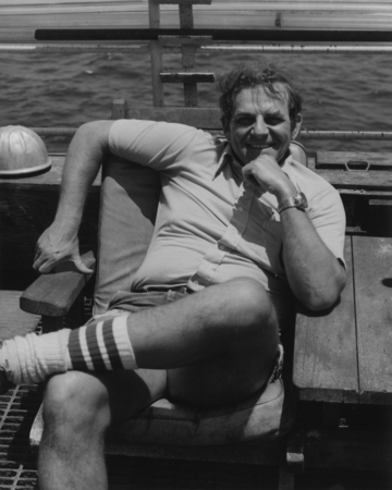 Joel S. Watkins, Co-Chief Scientist during Leg 66 of the Deep Sea Drilling Project, relaxing on the deck of the D/V Glomar...