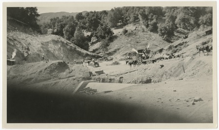 Construction of spillway for dam at Warner&#39;s Ranch