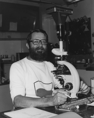 Stanley Kling, a paleontologist from Scripps Institution of Oceanography who specializes in radiolaria, gets ready to take...