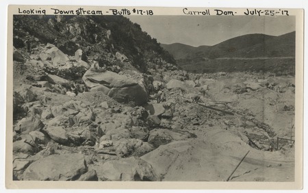 Lake Hodges Dam construction - Looking down the river bed