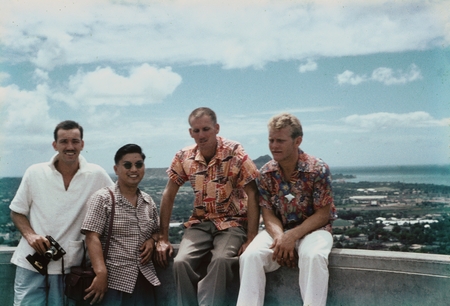 (Left to right) Deane Carlson, Richard Y. Morita, Arthur E. Maxwell, and Robert Huffer sightseeing in Honolulu, Hawaii dur...