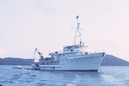 R/V Alpha Helix at anchor between Flinders and Stanley Islands, Owens Channel, Queensland, Australia