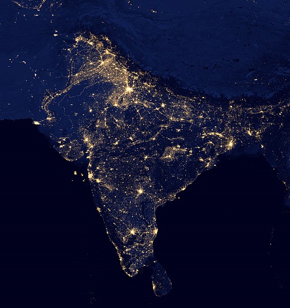 A satellite image of India at night