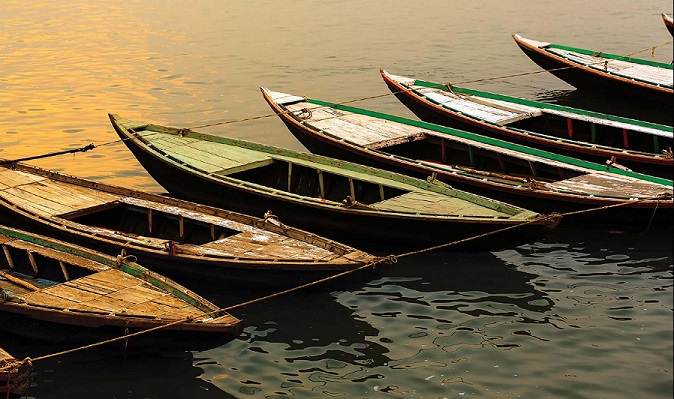 wooden boats on the Ganges River