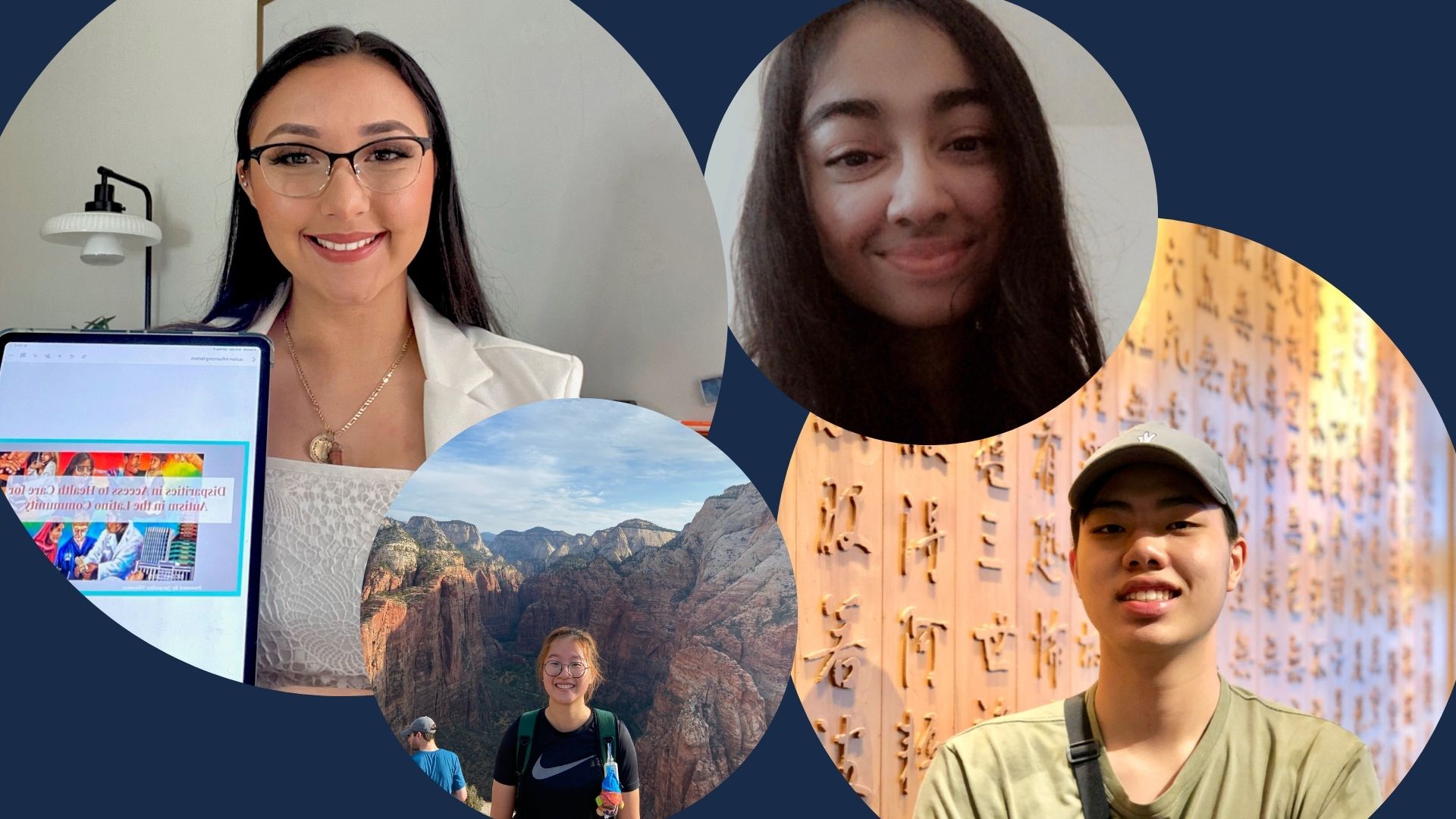 The UC San Diego Library's 2021 Undergraduate Library Research Prize (ULRP) honorees. From left to right: Jacqueline (Jackie) Villasenor, Rachel Tam, Shruti Magesh and Joseph Tsai.