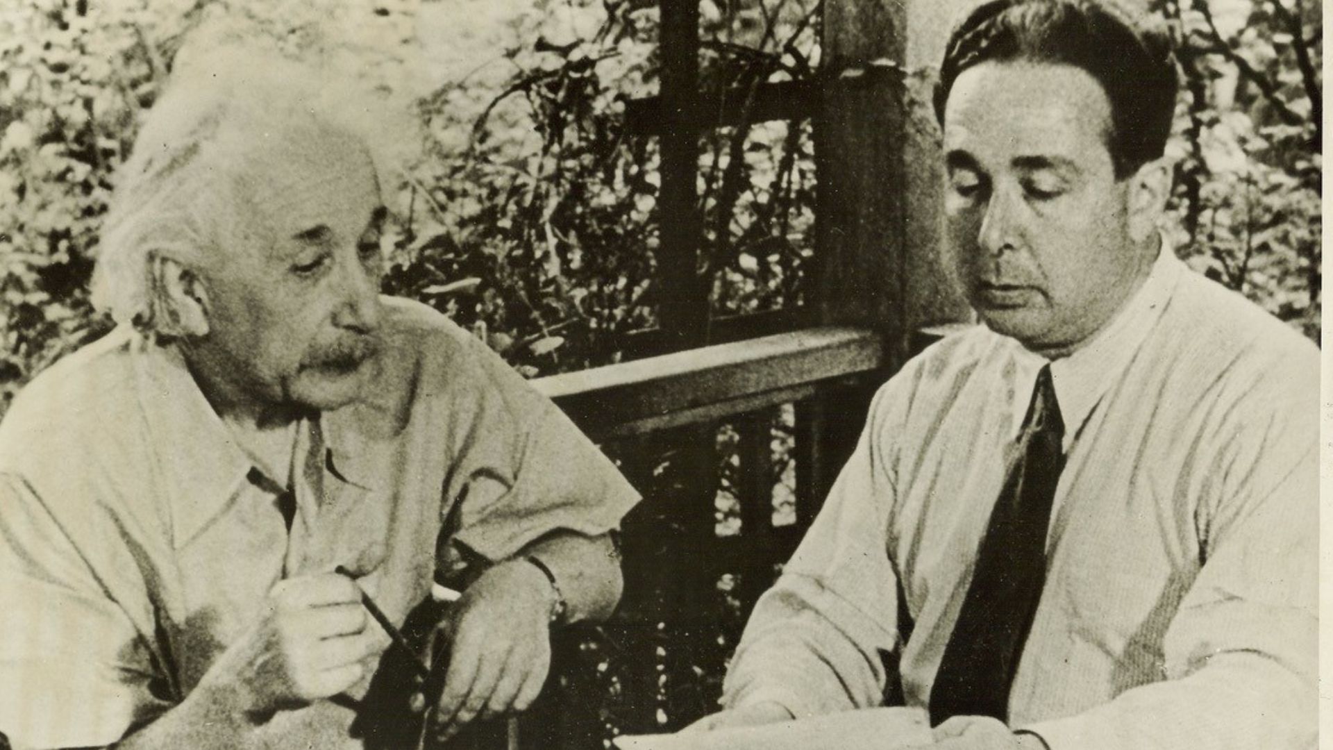 Albert Einstein (left) and Leo Szilard (right) drafting the letter to President Roosevelt that prompted the Manhattan Project.