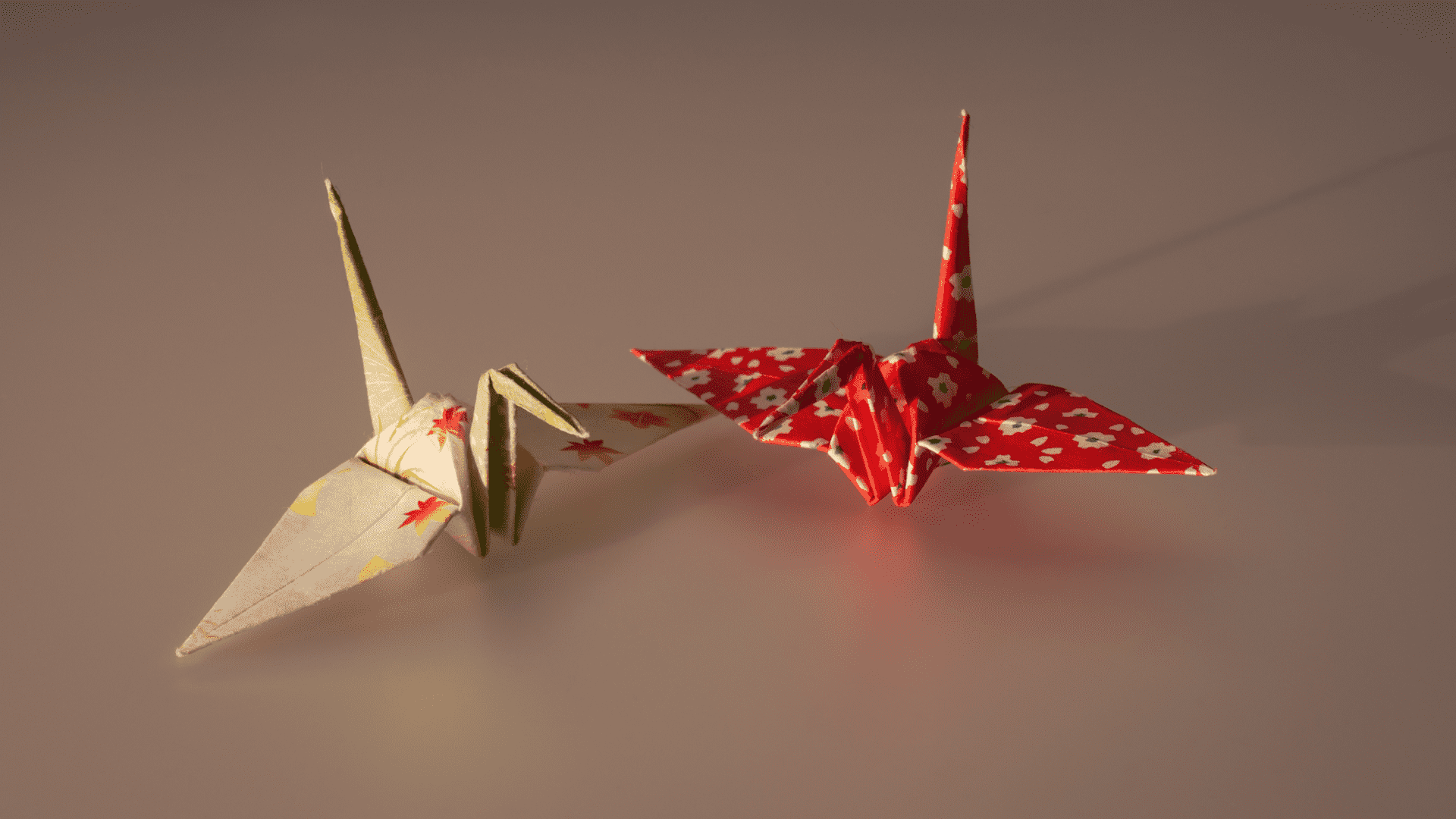 two origami cranes