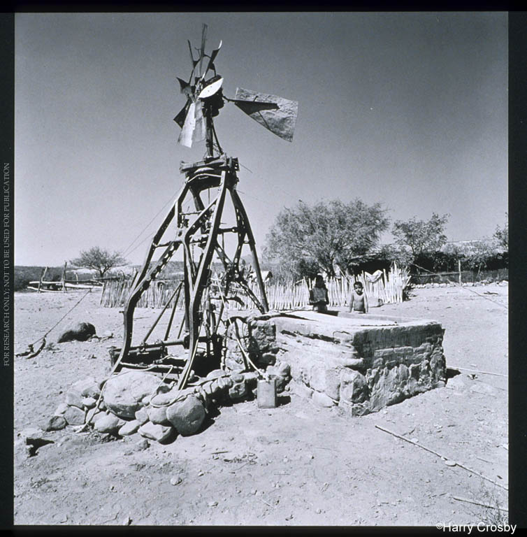 Windmill pump built from auto parts near San Ignacio, 1972