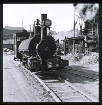 Santa Rosalía: Narrow gauge engine at the Boleo mill, 1967