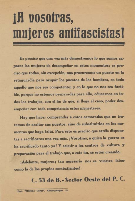 ¡A vosotras, mujeres antifascistas!