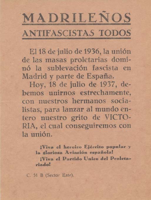 ¡Madrilenos Antifascistas Todos!