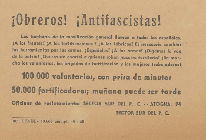 ¡Obreros! Antifascistas!