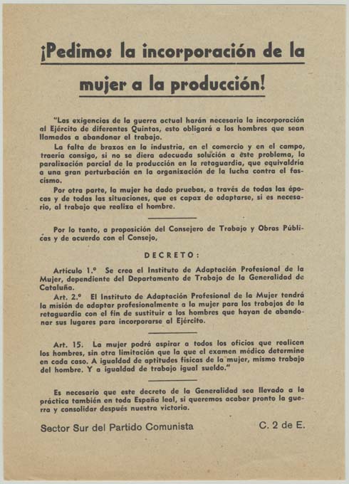 ¡Pedimos la incorporación de la mujer a la producción!